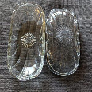 (2) Vintage Anchor Hocking Clear Glass Banana Split Dish Starburst Pattern